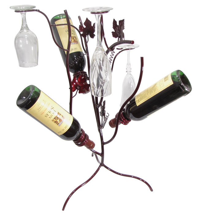 Metrotex Designs Grapevine 3 Bottle Tabletop Wine Bottle & Glass Rack